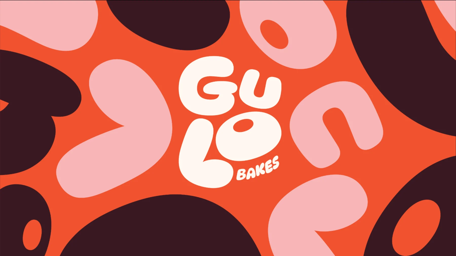 Gulo Bakes rounded wordmark and graphic shapes in Orange Sunshine, Sweet Pink and Brown Sugar.